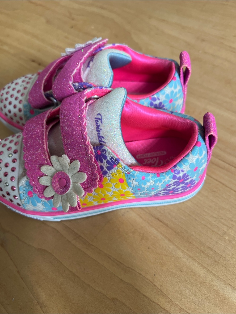 Sketchers Girls' Pink Floral Glitter Velcro Sneakers - Picture 3 of 9